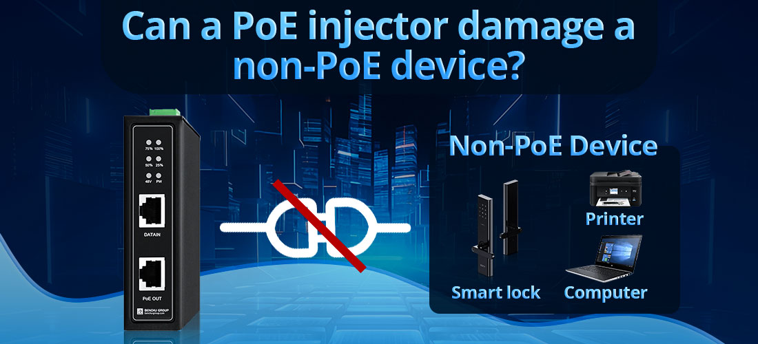 Can a PoE injector damage a non-PoE device?