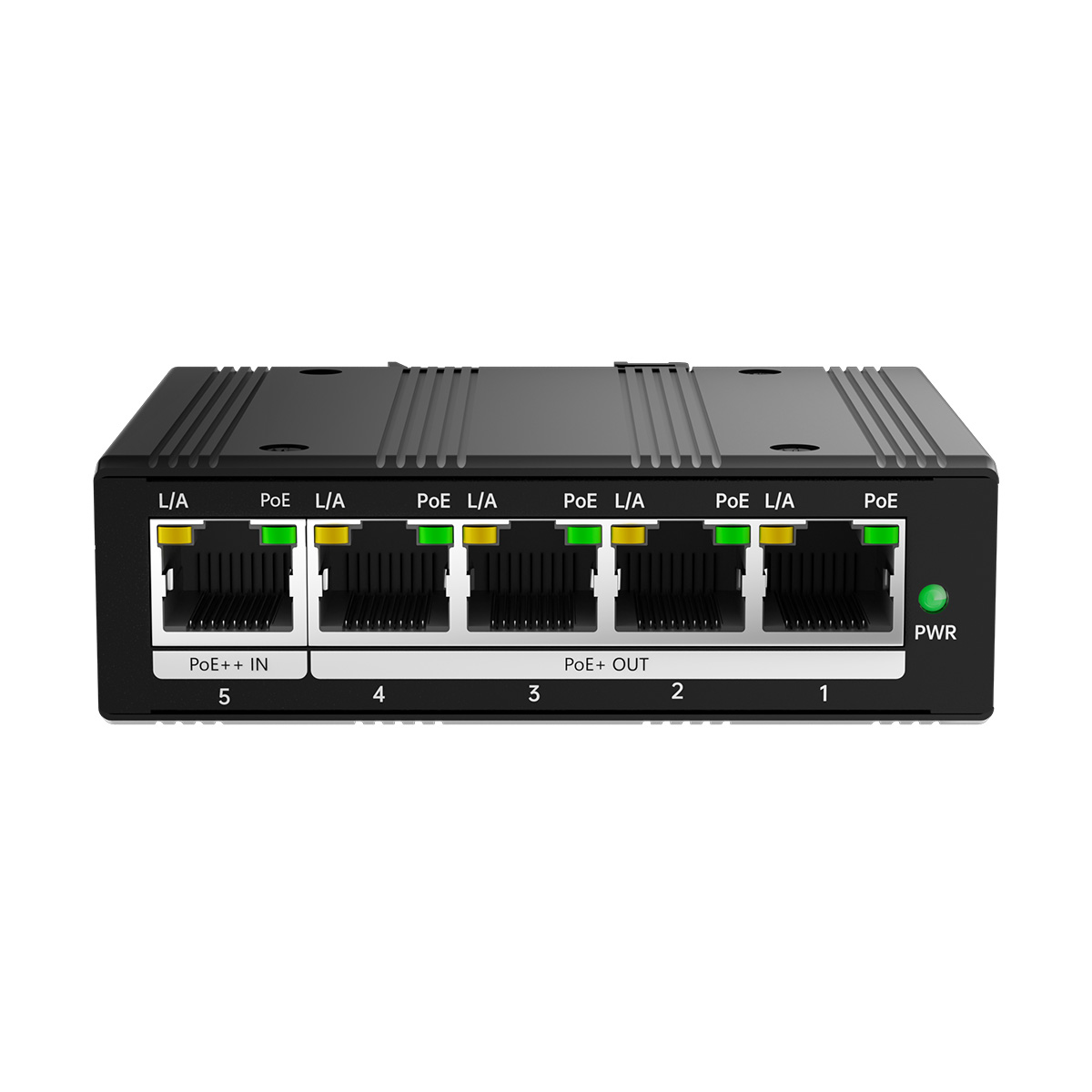 5 port industrial poe extender front view