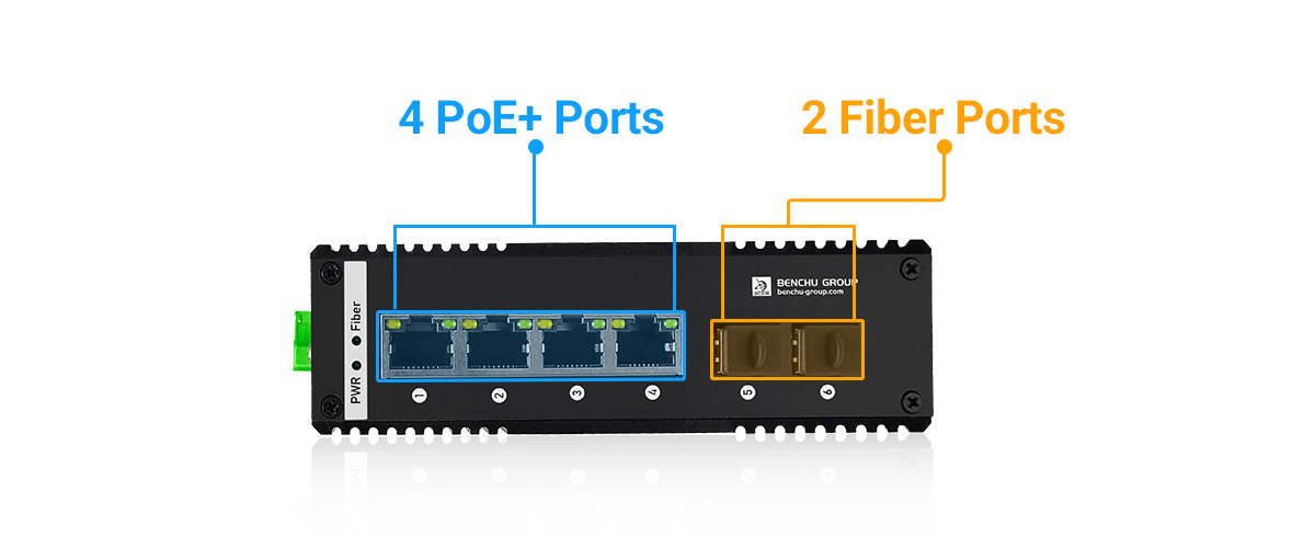 Gigabit Industrial PoE Switch provide 4 PoE+ 10 100 1000Mbps RJ45 ports and 2-1.25G SPF Gigabit Industrial PoE Switch provide 4 PoE+ 10 100 1000Mbps RJ45 ports and 2-1.25G SPF