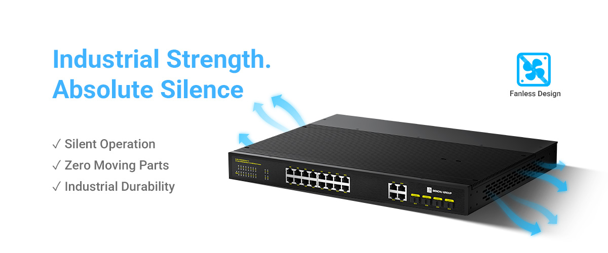 Industrial PoE switch employs a fanless design
