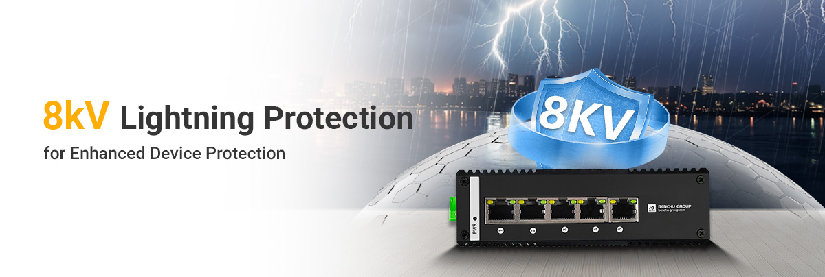 8 ports fast Industrial PoE switch with 8kV lightning protection