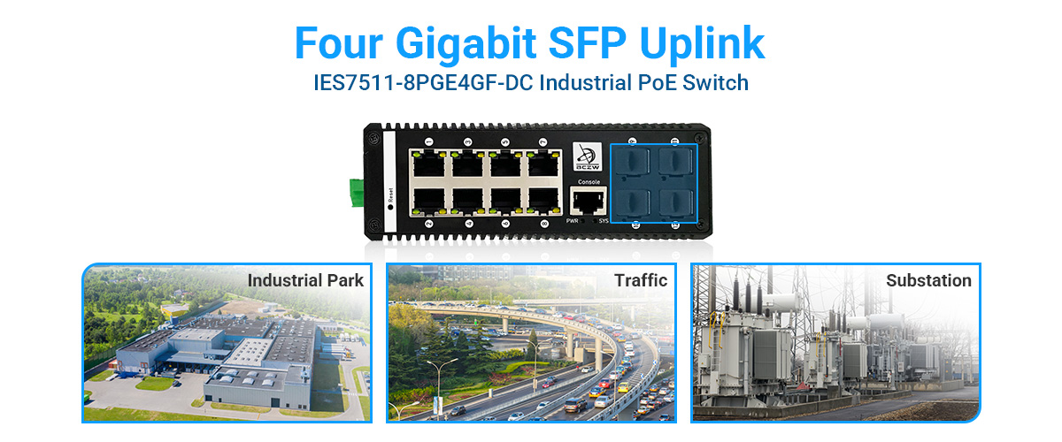 Industrial PoE switch by comes with four SFP port uplinks Industrial PoE switch by comes with four SFP port uplinks