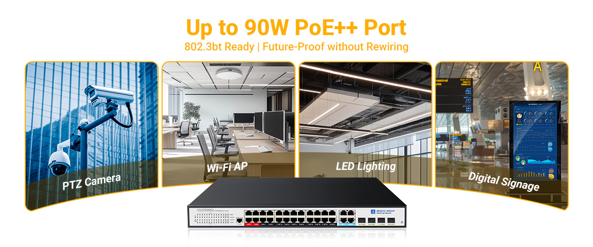 Up to 90W Per PoE++ Ports gives to ersatility and Future-Proofing Up to 90W Per PoE++ Ports gives to ersatility and Future-Proofing