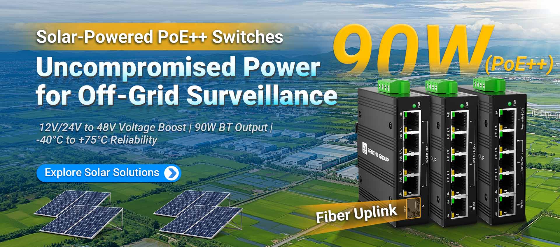 Industrial solar powered poe switch