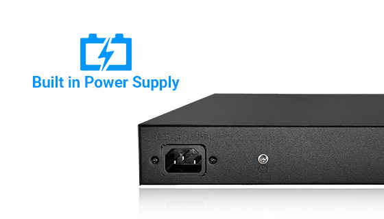 Built-in Wide-Voltage Universal AC Power Supply Module Interior look showing a heavy-duty 100V-240V AC internal wide-voltage power block integrated neatly inside the switch casing.