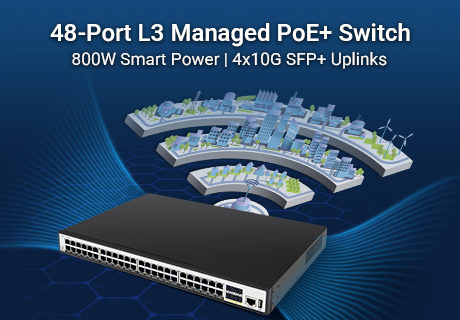 SP7500-48PGE4TF-L3M-800W : Alimentez 48 appareils et augmentez la vitesse de votre backbone avec 4 liaisons montantes SFP+ 10 G
