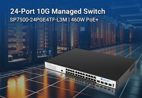 Révolutionnez votre réseau : le SP7500-24PGE4TF-L3M offre 24 ports PoE+ et des liaisons montantes 10 Gb pour les environnements de travail exigeants.